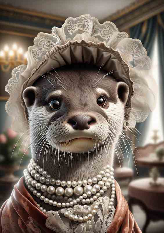 Genteel Otter Duchess in Lace Bonnet