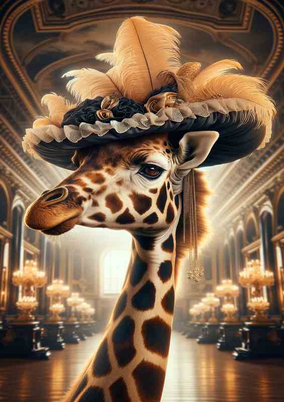 Noble Giraffe Lady in Feathered Hat