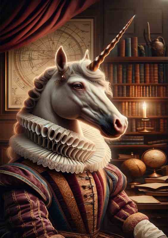 Noble Unicorn Scholar in Renaissance Garb
