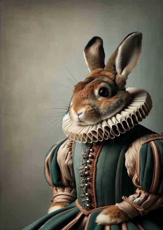 Rabbit Courtier in Elegant Tudor Garments