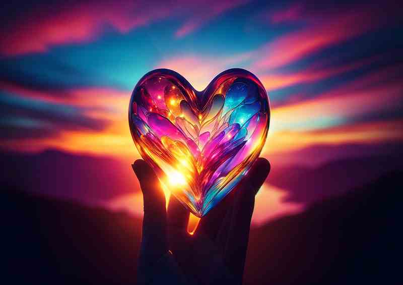 Glass Heart Sunset Silhouette Art