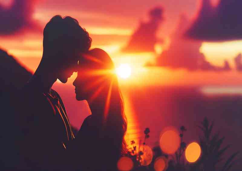 Intimate Sunset Embrace Close Up love in the air