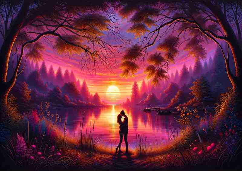 Lovers Silhouette Romantic Scenic by the lake