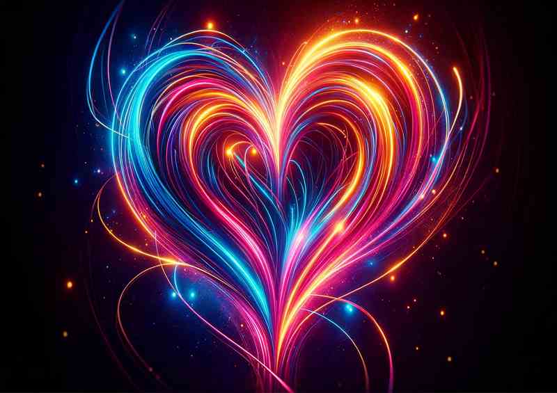 Radiant Neon Love Heart Abstract Art