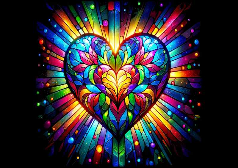 Stained Glass Heart Colorful Love Art