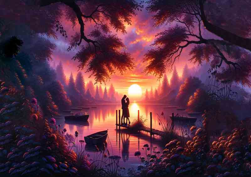 Sunset Lovers Silhouette Romantic Scenic