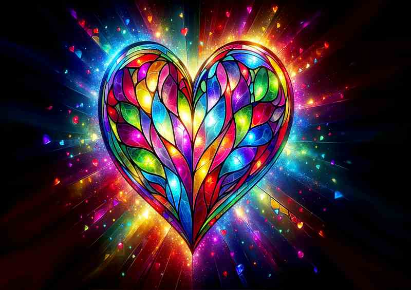 Vibrant Stained Glass Heart Colorful Love Art