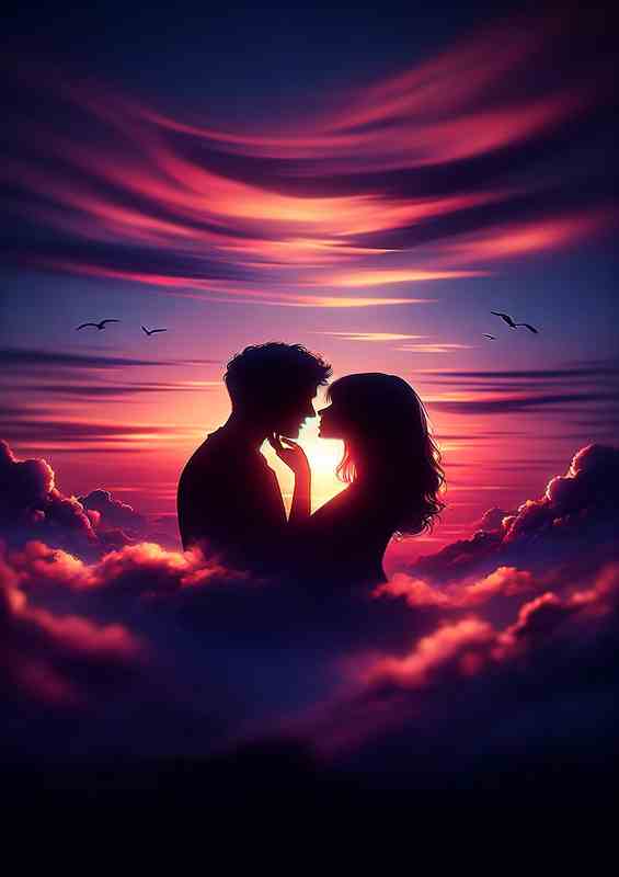 Love Sunset Silhouette Metal Poster