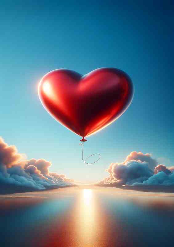 Love Ascends Red Heart Balloon Sky