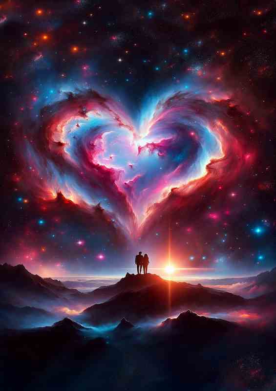 Love Heart Nebula Couple Painting on the mountain top