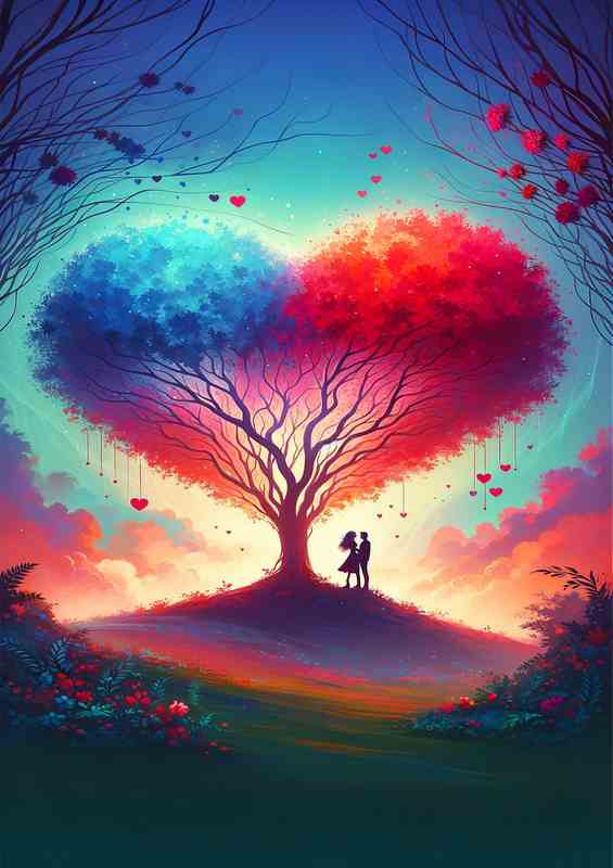 Romantic Couple Heart Tree Silhouette