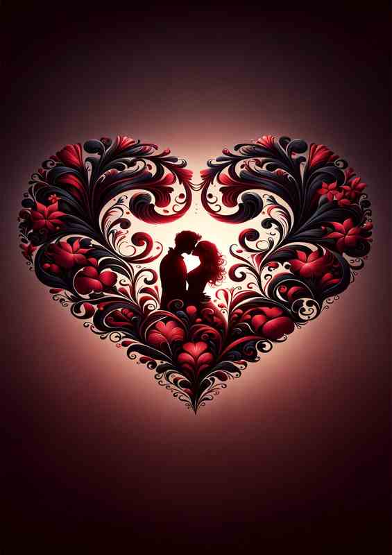 Romantic Silhouette Kiss Floral Heart Love
