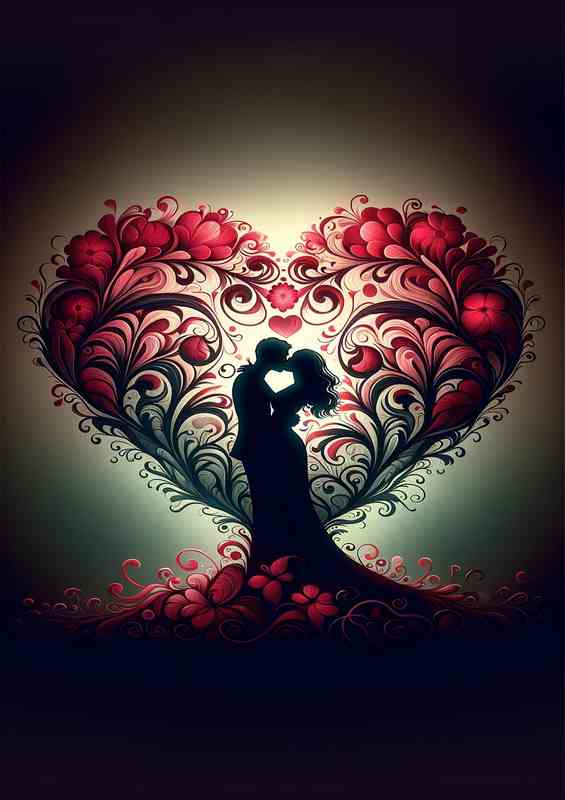 Romantic Silhouette Kiss Floral Heart shape love