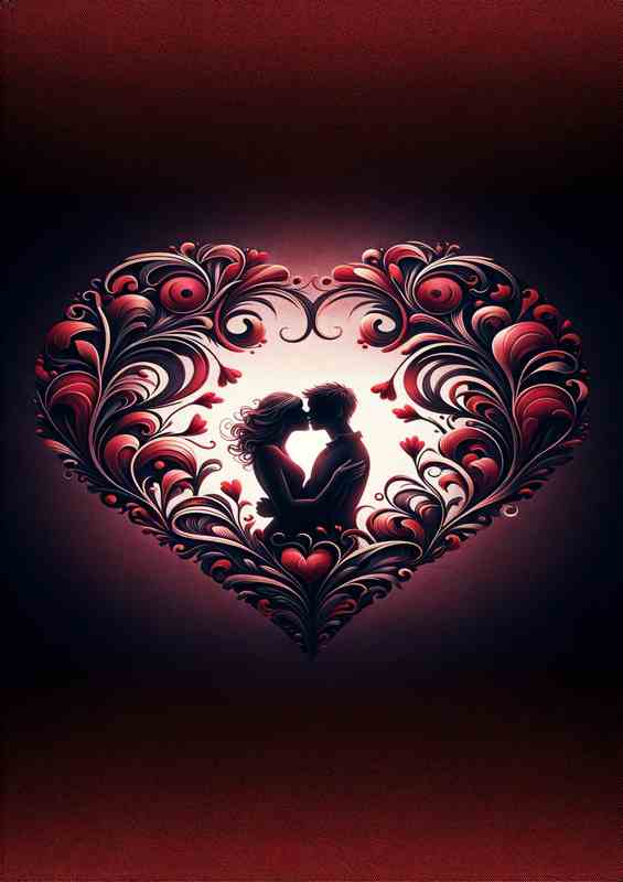 Silhouette Kiss love Floral Heart Illustration