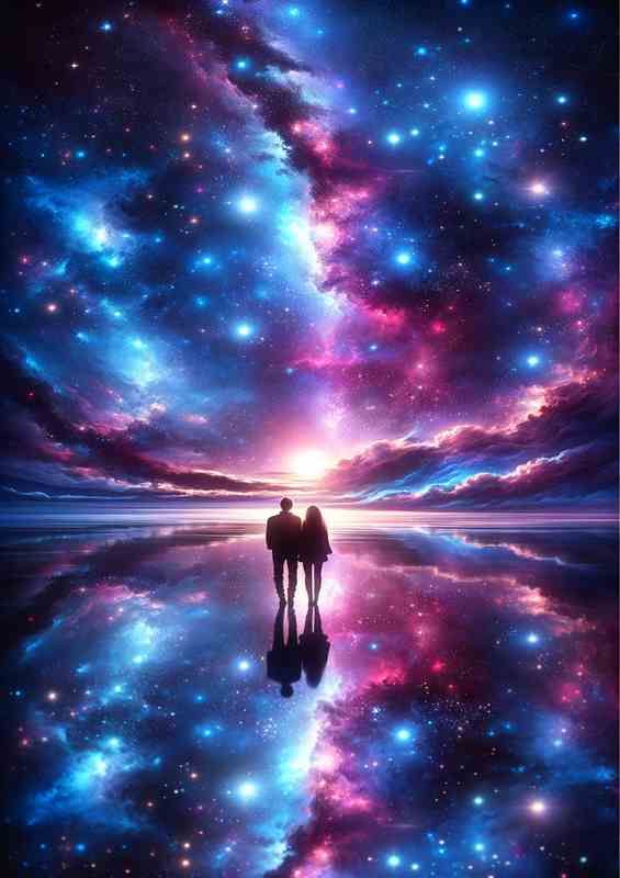 Stargazing Couple Cosmic Dreamscape Art