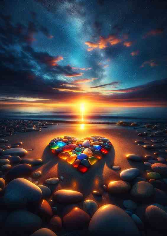 Twilight Beach Heart Stones Glowing love