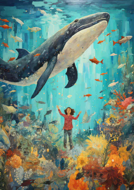 Girl Underwater Whlae Swimming Above