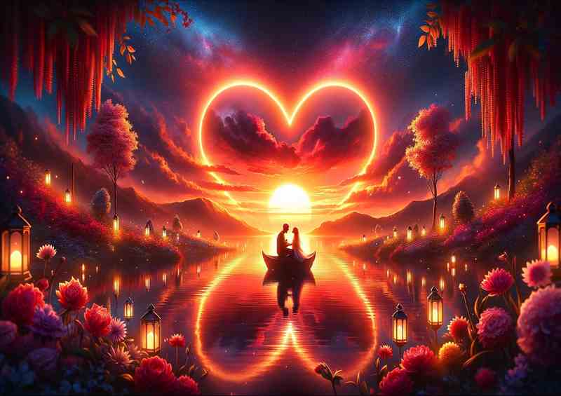 Eternal Love Romantic Sunset Heart Reflection