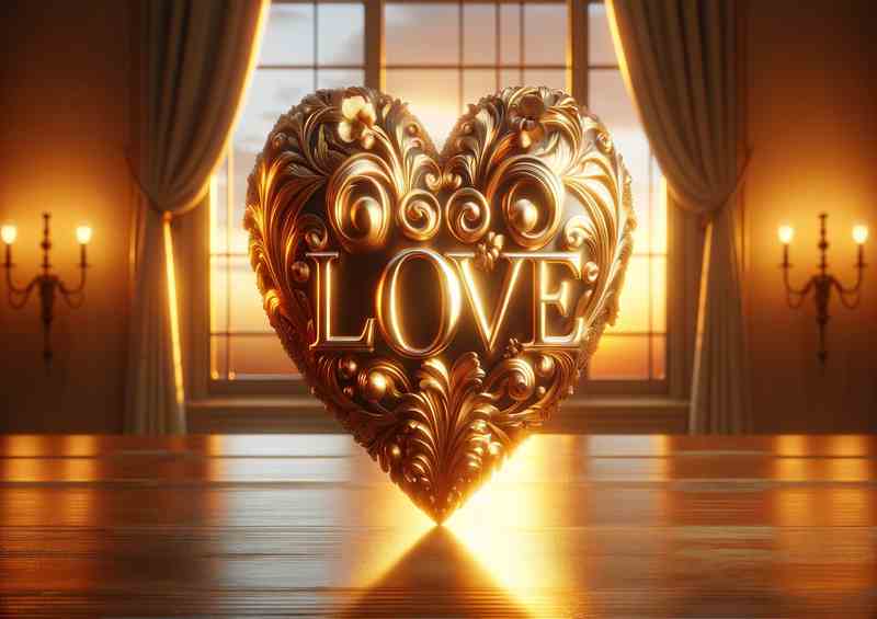 Golden Love Illuminated Heart Elegant Decoration