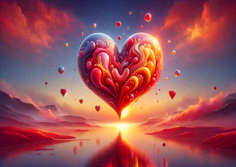 Heart Sunset Love Dreamscape Illustration