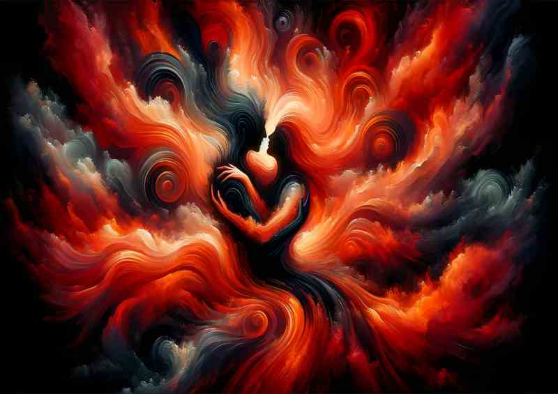 Inferno Love Abstract Painting of Passionate Embrace