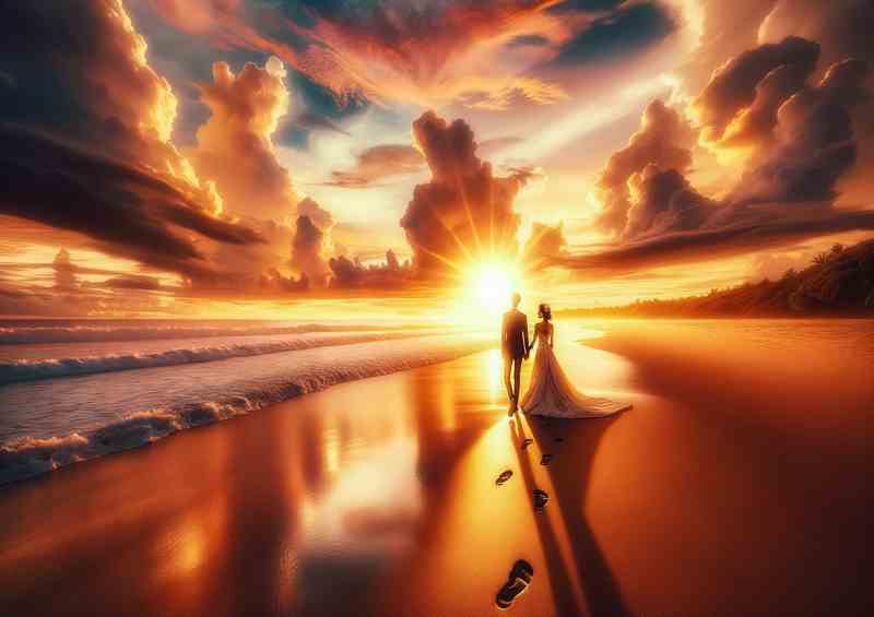 Sunset Romance Wedding Couple Beach at sunset