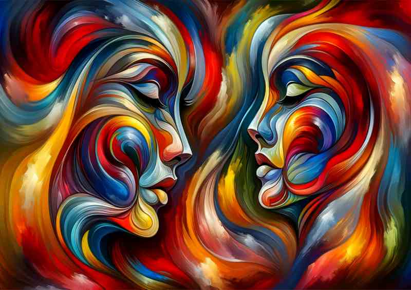 Vibrant Abstract Faces Artistic Expression Painting