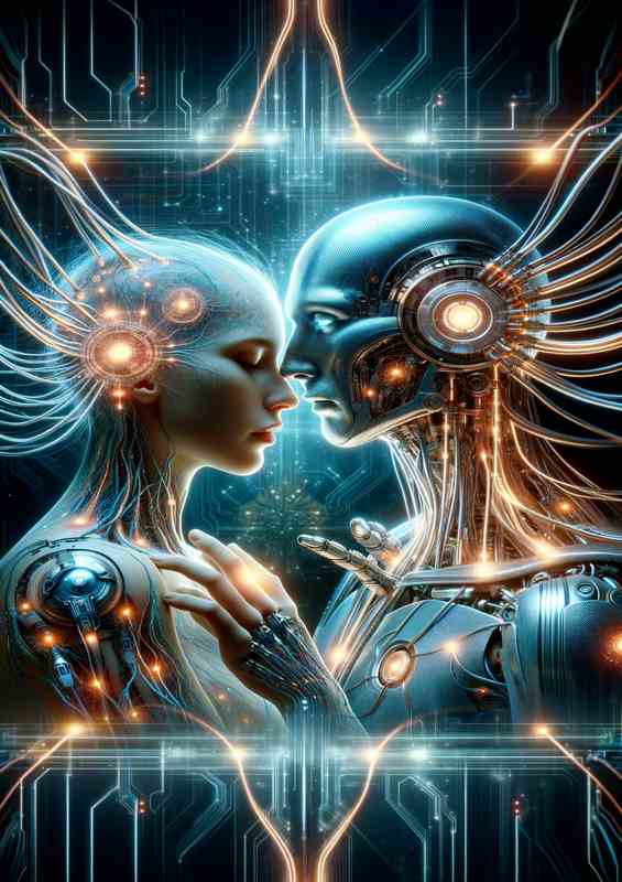 CyberNetic Connection Metal Poster | Human Meets Machine Art