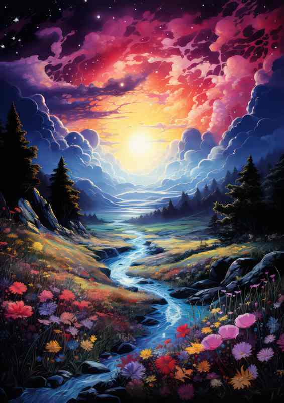 Valley Bloom Landscape Metal Poster