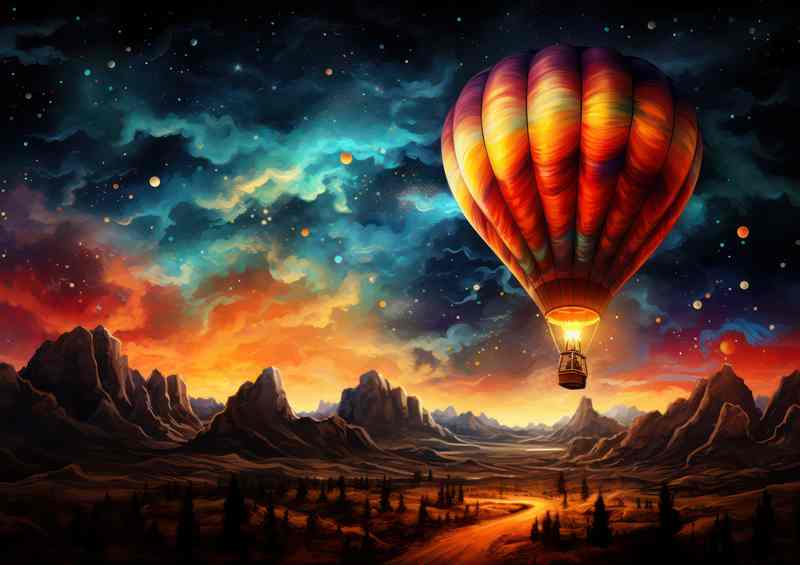 Celestial Starry Night Overcast with hot air ballon