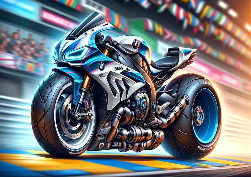 Cartoon BMW HP4 Motorcycle Art