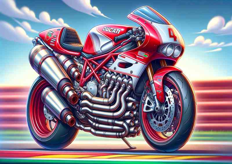 Cartoon Ducati 900SS Motorcycle Art