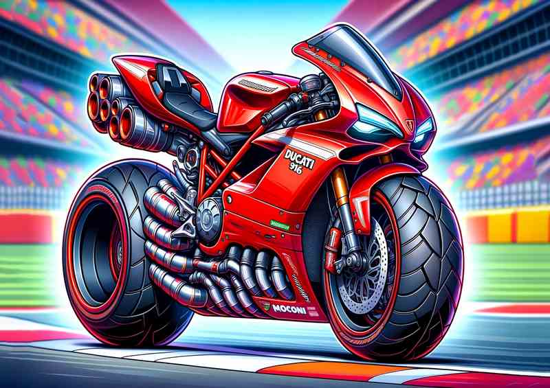 Cartoon Ducati 916 Motorcycle Art