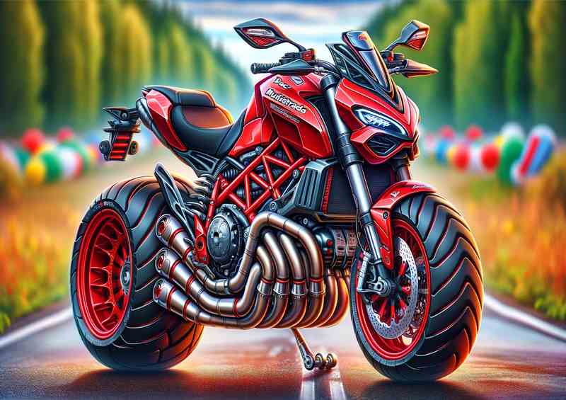 Cartoon Ducati Multistrada Motorcycle Art