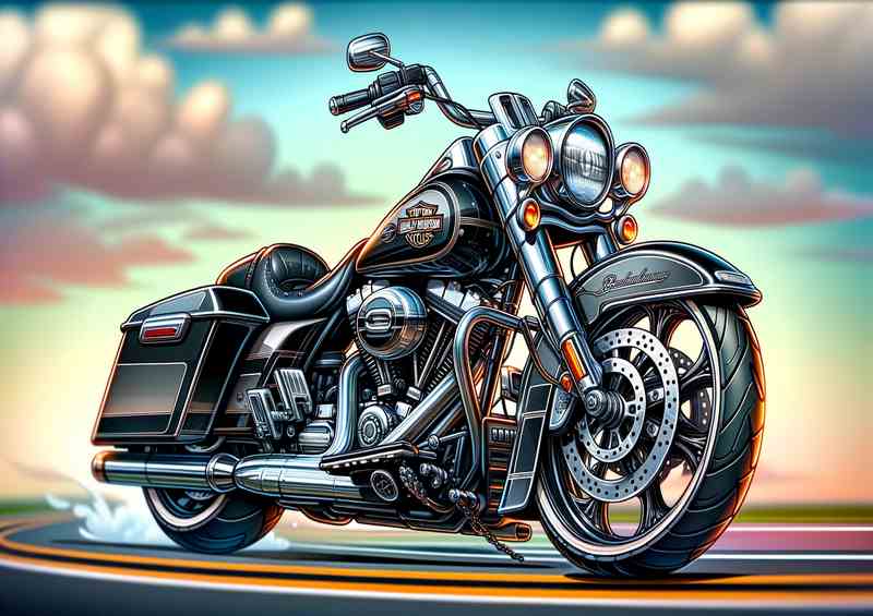 Cartoon Harley Davidson Road King Motorcycle Art
