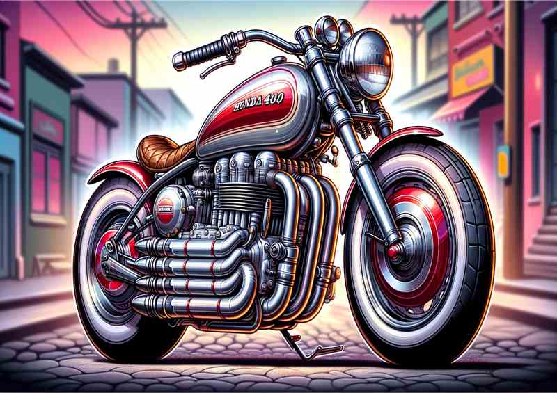 Cartoon Honda 400 Four Motorcycle Art