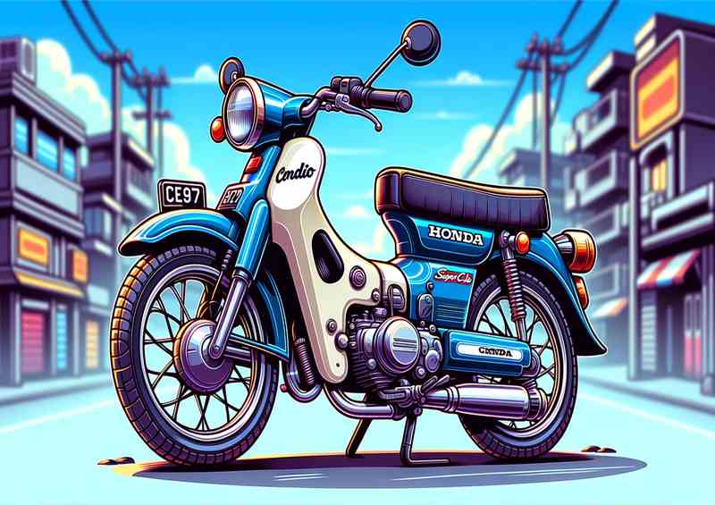 Cartoon Honda C100 Super Cub Motorcycle Art