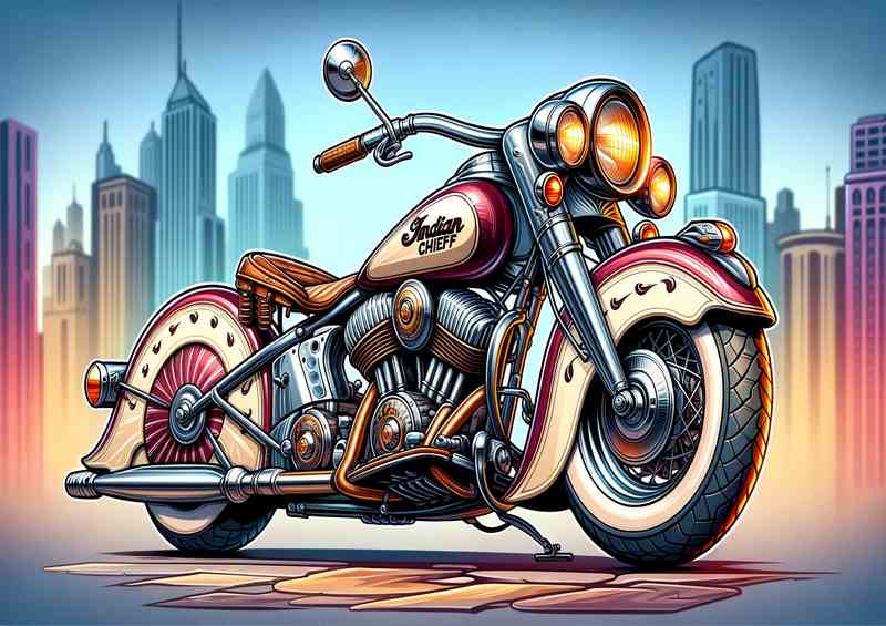 Cartoon Indian Chief Vintage Motorcycle Art