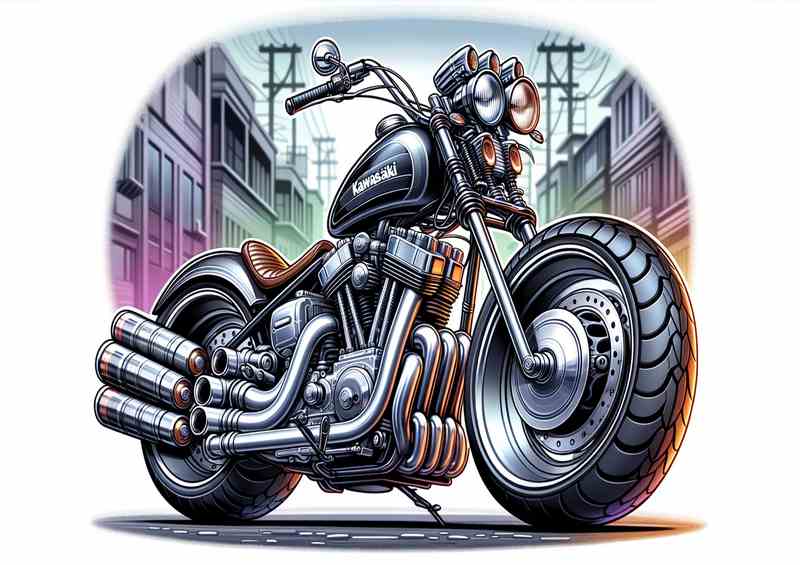 Cartoon Kawasaki W800 Motorcycle Art