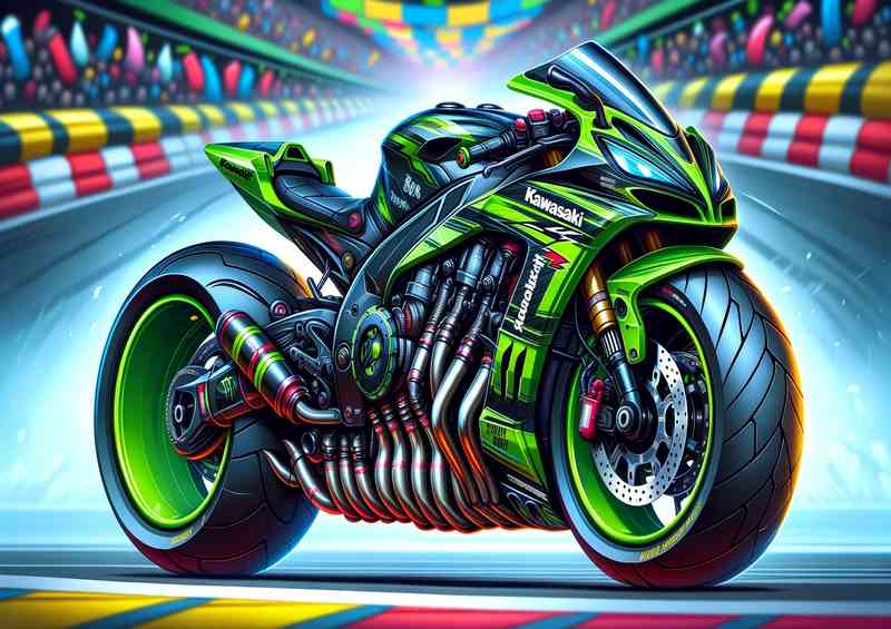 Cartoon Kawasaki ZX 10 Tomcat Motorcycle Art Best Price Guarantee