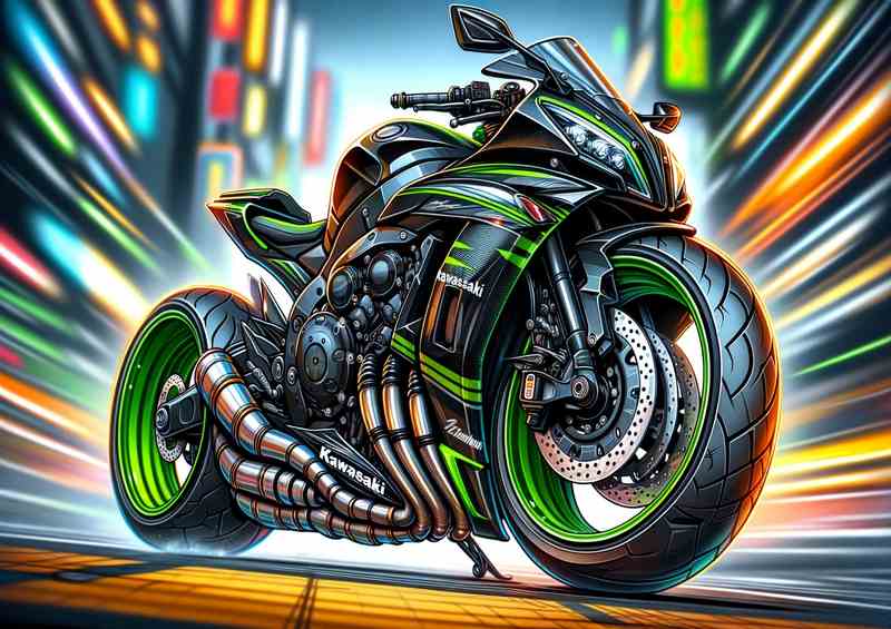 Cartoon Kawasaki ZZR600 Motorcycle Art
