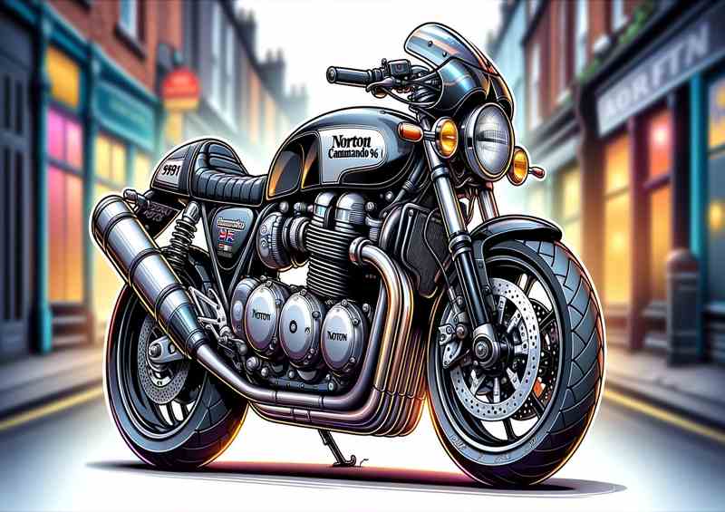 Cartoon Norton Commando 961 Motorcycle Art