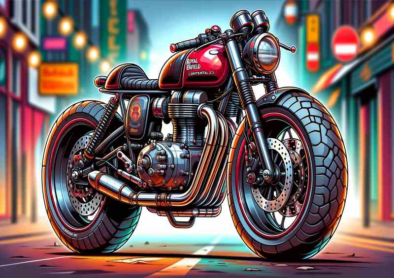 Cartoon Royal Enfield Continental GT Motorcycle Art