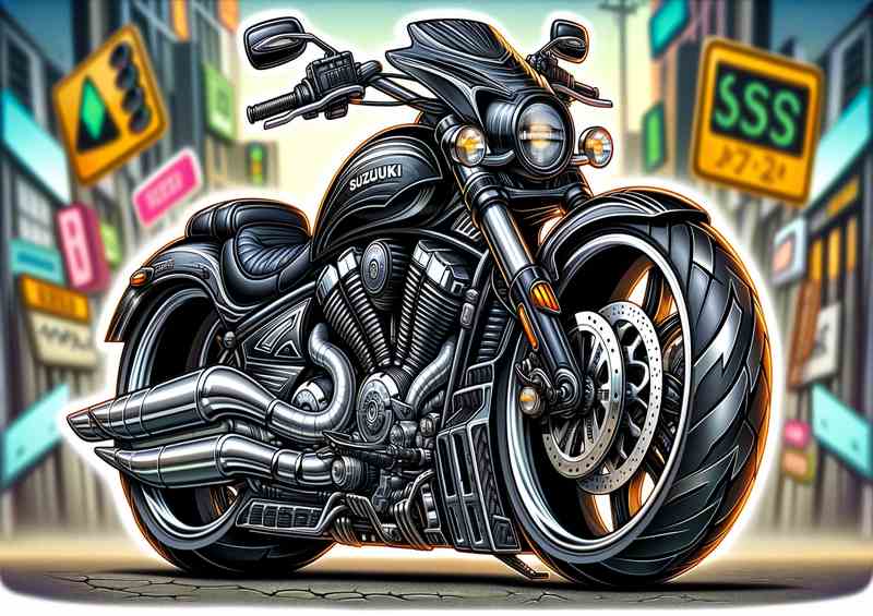 Cartoon Suzuki Intruder Motorcycle Art