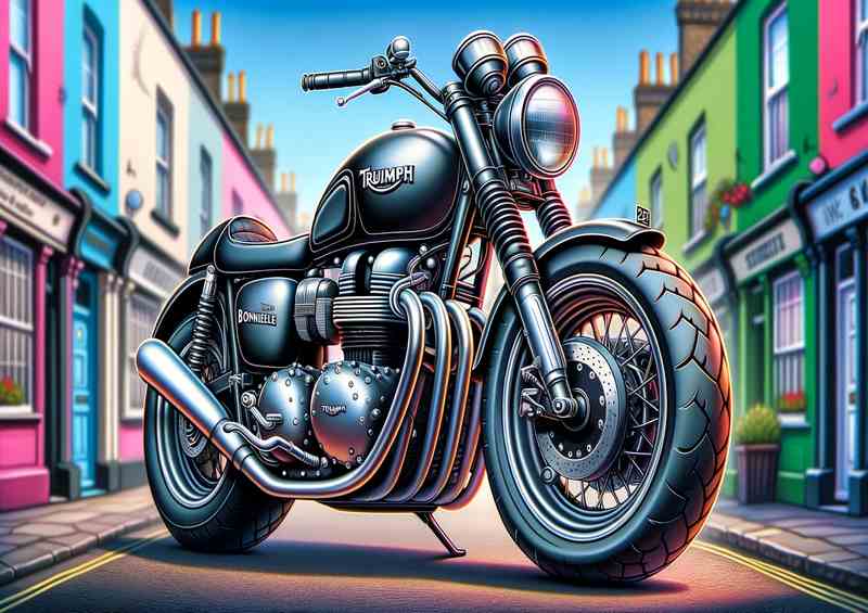 Cartoon Triumph Bonneville Motorcycle Art