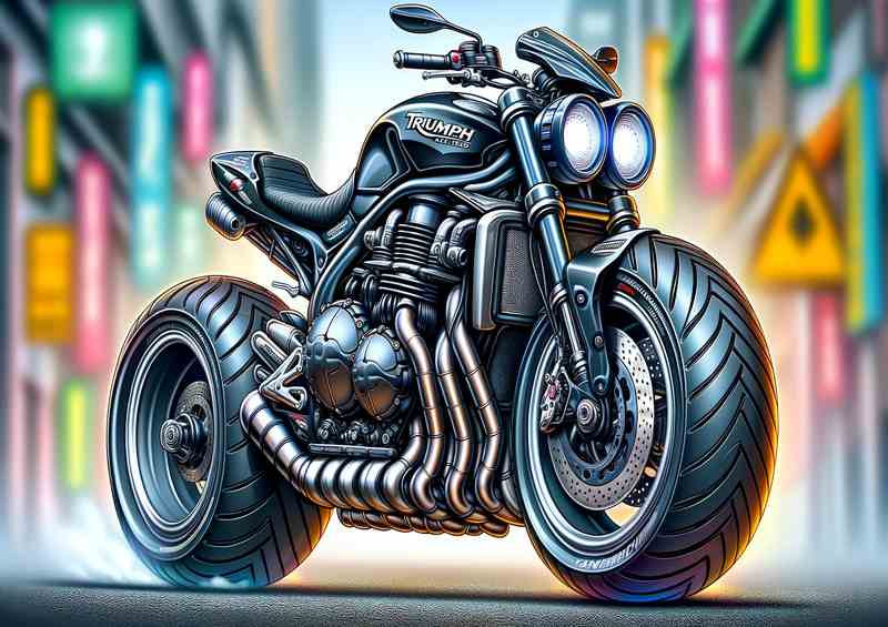 Cartoon Triumph Triple Speed Motorcycle Art