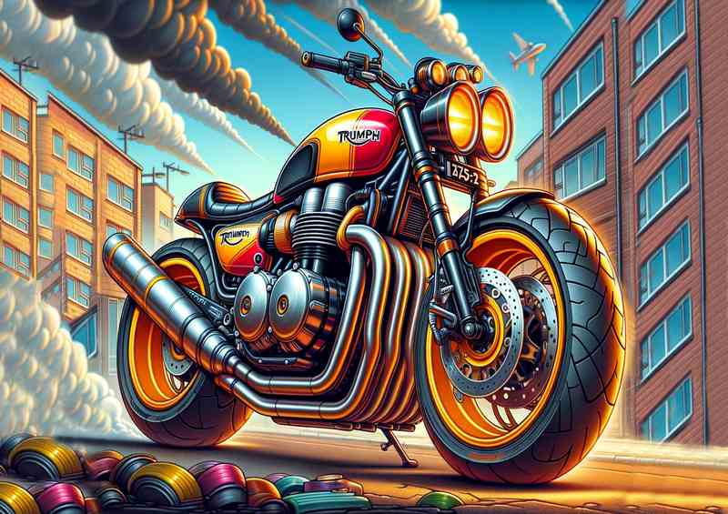 Cartoon Triumph X75 Hurricane Motorcycle Art