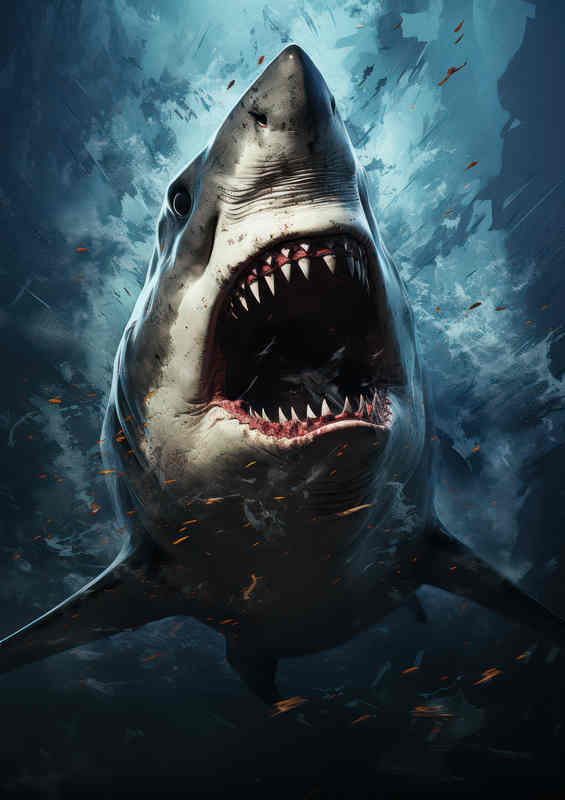 Painted shark with its mouth open