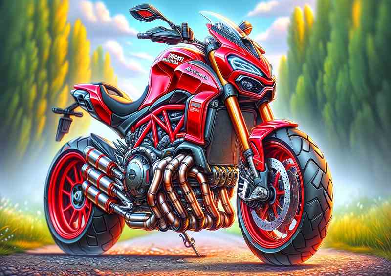 Cool Cartoon Ducati Multistrada Motorcycle Art_