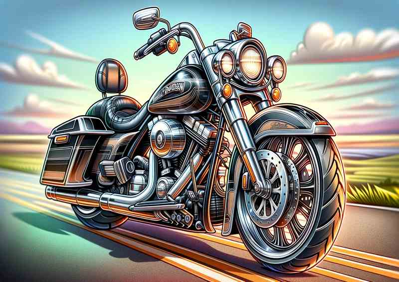 Cool Cartoon Harley Davidson Road King Motorcycle Art